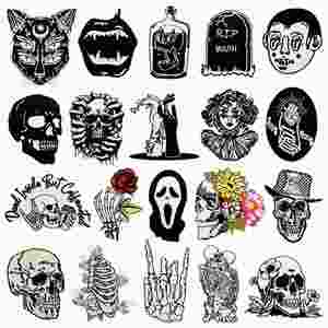 Nouvelle Broderie Thermocollante Amusante Style Noir Crâne Rose Rock pour Décoration Vêtements et Sacs à Dos - Product Image 1