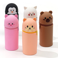 Étui à crayons pliable en silicone en forme d'animal, porte-crayons de dessin animé et sac/pochette de papeterie pour enfants et adolescents, sac à crayons de rangement
