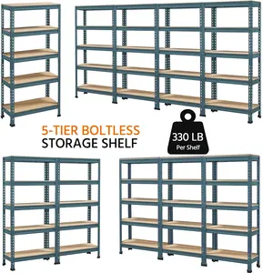 175KG UDL 180cm5層スーパーマーケットメタルシェルフボルトレスラッキングシェルフ収納棚ユニット