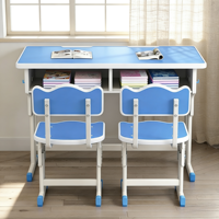 Ensemble bureau et chaise pour deux étudiants, poste de travail réglable en hauteur avec tiroir, rainures pour crayons, crochets suspendus, détachable