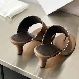 Sandalias de Verano para <span class=keywords><strong>Mujer</strong></span>, Estilo ROW, <span class=keywords><strong>Chanclas</strong></span> con Parte Superior de Cuero, Tacón Alto, Pantuflas con Logotipo Personalizado, Sandalias Minimalistas de Una Sola Tira para la Playa - Product Image 6