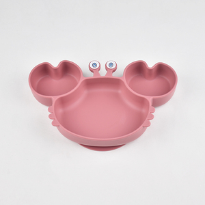 Plato de silicona con forma de cangrejo rojo ladrillo, dividido, con base de succión para alimentación de bebés, diseño de dibujos animados, para niños. - Product Image 1