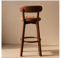 Tabouret de bar moderne en cuir PU marron réglable avec siège capitonné, structure en bois, repose-pieds circulaire et dossier pour cuisine et café