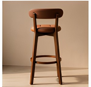 Modern Brown <b>Leather</b> <b>Bar</b> <b>Stool</b> with Tufted Seat Wooden Frame Circular Footrest and Backrest for Kitchen Cafe Seating - Product Image 4