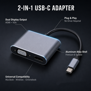 Adattatore <span class=keywords><strong>USB</strong></span> C a HDMI <span class=keywords><strong>VGA</strong></span> 4K 30Hz, Convertitore Type C a HDMI e <span class=keywords><strong>VGA</strong></span> con Doppia Uscita per Laptop, Proiettore, Sala Riunioni - Product Image 4