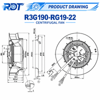Nouveau ventilateur centrifuge industriel R3G190-RG19-22 EC 230V 190mm à pales courbées arrière, remplacement pour équipement de ventilation industriel