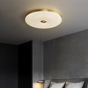 Plafonnier de chambre à coucher moderne minimaliste tout en cuivre, luminaire nordique ultra-fin de luxe avec cristal chaud pour bureau, chambre principale - Product Image 4