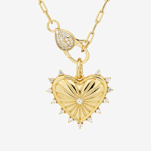 Ciondolo Fai-da-Te a Forma di <span class=keywords><strong>Cuore</strong></span> Scanalato <span class=keywords><strong>Grande</strong></span> in Argento Sterling 925, Gioielli da Donna Placcati Oro con <span class=keywords><strong>Collana</strong></span> a Moschettone - Product Image 1