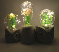 Lampe en ciment LED, hibou simple avec de jolies petites fleurs blanches en forme de cloche