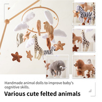 Mobile Bayi Safari Singa Gajah Jerapah Zebra Bulan Bintang Metalik Lingkaran Kayu Dekorasi Kamar Bayi Netral Buatan Tangan Hadiah Bayi Baru Lahir