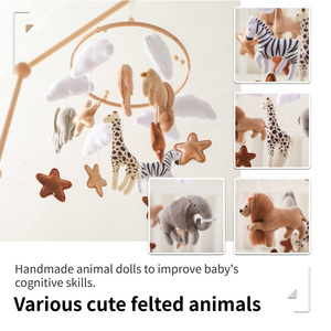 <span class=keywords><strong>Mobile</strong></span> bébé en feutre Safari Lion Éléphant Girafe Zèbre Lune et étoiles métalliques Cerceau en bois Décoration <span class=keywords><strong>de</strong></span> chambre d'enfant Neutre Fait main Cadeau nouveau-né - Product Image 4