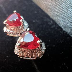 Pendientes de Oro de 18K con Diamantes y Rubíes en Forma de Corazón, Clásicos para Bodas, Aniversarios, Regalos para Niños, Compromisos, de Xinfly - Product Image 5