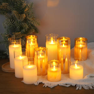 Juego de Velas Aromáticas LED USB con Llama Parpadeante de Cera Real en Vaso de Vidrio Gris Dorado, Funciona con Batería Electrónica - Product Image 3