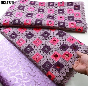 Nigérian Guipure Dentelle Tissu Cordon Dentelle Avec Pierres Broderie Tissu Aso Ebi Robe pour Fête 100% Polyester Tissu - Product Image 6