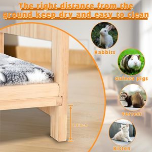 Cama Grande <span class=keywords><strong>de</strong></span> Madera para Conejos, Cama Plegable 2 en 1 para Mascotas con Cojín Extraíble, Cama para Animales Pequeños como Conejos, Conejillos <span class=keywords><strong>de</strong></span> Indias - Product Image 5