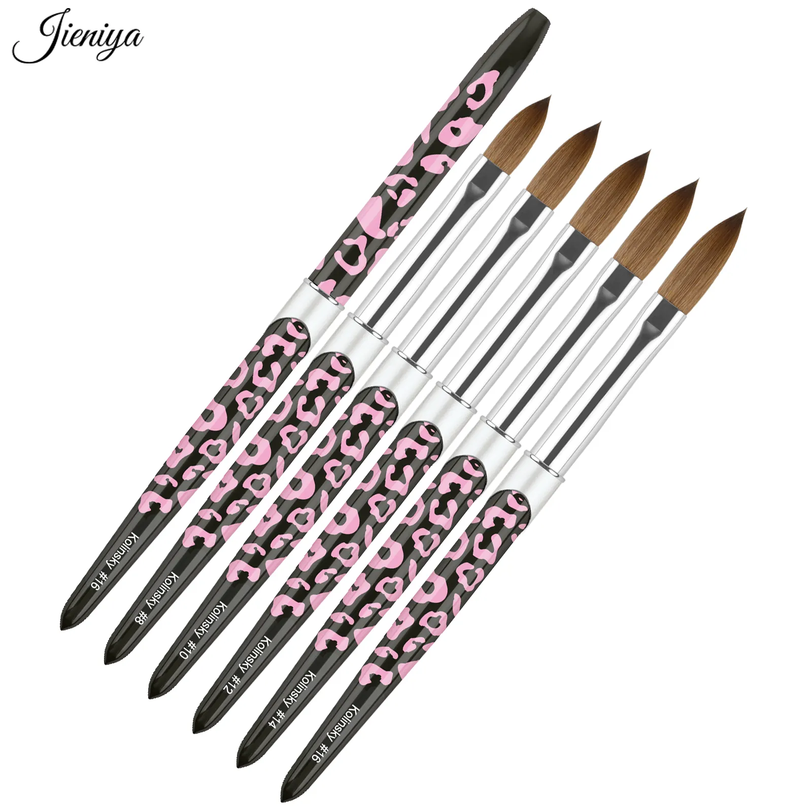 Diseño exclusivo estampado de leopardo Rosa 100% Kolinsky UV polaco Gel acrílico cepillo herramienta pluma 3D acrílico Nail Art Brush