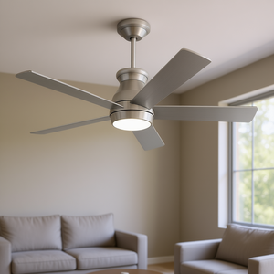 Ventilador de Techo LED de Perfil Bajo de 52 Pulgadas, Aspas Plateadas de Níquel Cepillado, Control Remoto de 5 Velocidades, Iluminación Interior para Sala de Estar - Product Image 2