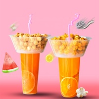 Hete Verkoop Aangepaste 500Ml 700Ml 1000Ml Snacks Kom Pp Melk Theekop Fruit Dessertblad Afhaalmaaltijd 2 In 1 Plastic Beker