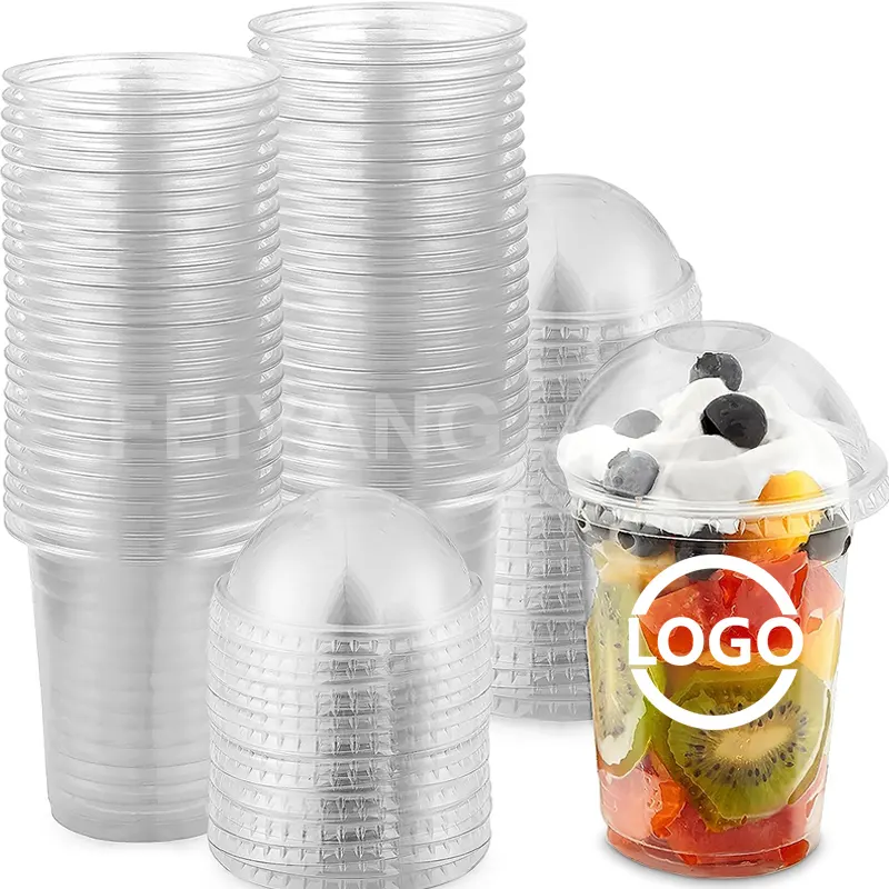 Envases de helado impresos con logotipo personalizado, batido grande de plástico, pudín, fruta, tazas Rpet Boba