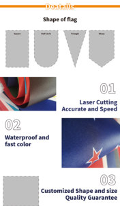 Drapeau national personnalisé en tissu polyester imprimé par transfert thermique CMYK, certifié CE Renjie, taille personnalisée, forme personnalisée, bambou/plastique - Product Image 3