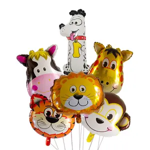 Мини воздушные шары из фольги в виде животных, мультяшная обезьяна, Лев, тигр, жираф, детский праздник на день рождения, сафари, зоопарк, шары, игрушки