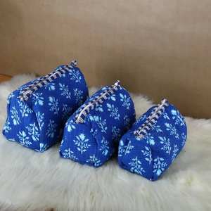 Juego de Bolsas de Aseo y Cosméticos de Algodón Acolchado Hechas a Mano, Estilo Bohemio, con Cierre de Cremallera y Cadenas, con Diseño Floral - Product Image 2