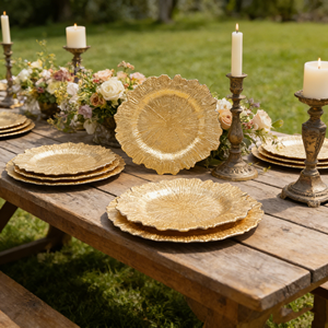 Assiettes de présentation en acrylique or rose de 13 pouces, lisses, de haute qualité, pour mariage, décoration de table, repas du déjeuner et du dîner - Product Image 1