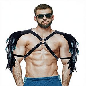 Costume da Cavaliere Medievale Gotico con Piume per Halloween, <span class=keywords><strong>Accessori</strong></span> Regolabili in Pelle PU per Cosplay da Guerriero Vichingo - Product Image 4