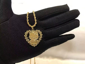 <span class=keywords><strong>Collier</strong></span> tendance en acier inoxydable plaqué or avec pendentif hip-hop, motif dessin animé, chaîne à maillons et fleur pour femme - Product Image 2