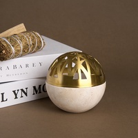 Ensemble Brûleur d'Encens Travertin Marbre Beige Arabe, Boule Ronde en Pierre Mabkhara