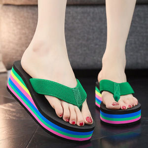 New Style Sexy Button Outdoor Winter <b>Flip</b> <b>Flops</b> for Women Thick-Soled Summer Shoes with Soft Foam Insoles Rainbow Colored Sole - Product Image 2