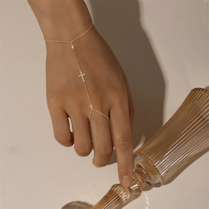 Bracelets à maillons de chaîne tendance, <span class=keywords><strong>argent</strong></span> sterling 925, <span class=keywords><strong>bracelet</strong></span> en zircon croisé, plaqué or, bracelets à chaîne pour les doigts pour femmes - Product Image 4