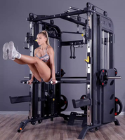 Máquina Smith Comercial, Entrenador Funcional Integrado con Power Rack, Carga por Pin, Polea Doble Ajustable, Lat Pulldown, Remo Bajo para Gimnasio