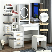 Coiffeuse moderne tout-en-un en panneaux de bois avec miroir éclairé et organisateur intégré, design vertical assemblé, pour chambre et appartement