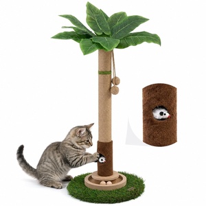 Wood Natural Sisal <b>Scratching</b> <b>Post</b>-Interactive Palm <b>Tree</b> Design Rotating Ball Toy Stable Vertical Scratcher Tower for <b>Cats</b> - Product Image 1