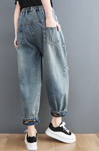 <span class=keywords><strong>Jeans</strong></span> in Denim strappato ricamato <span class=keywords><strong>con</strong></span> <span class=keywords><strong>elastico</strong></span> Casual da <span class=keywords><strong>donna</strong></span> in stile cotone Harem e <span class=keywords><strong>Jeans</strong></span> papà (primavera e autunno) - Product Image 3