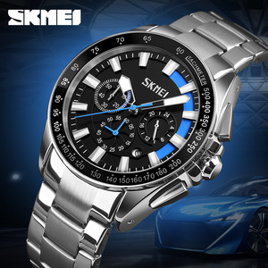 Skmei Men's Stainless Steel Watch Chronograph Tachymeter Luminous Hands Date 30M Waterproof Business Quartz Watch - Product Image 2