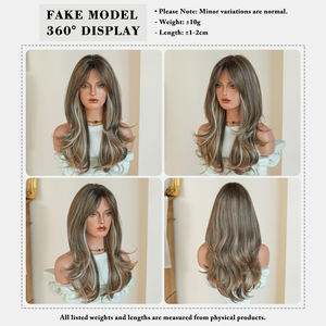 Perruques synthétiques mi-longues de 26 pouces, marron cendré à blond, résistantes à la chaleur, en fibre naturelle mate, Peluca - Product Image 5