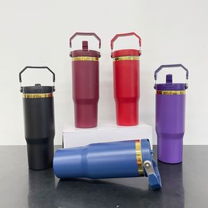 30oz Stainless Steel Gold Plated Powder Coated Flip Top <b>Straw</b> Tumbler <b>Water</b> Bottle Camping Travel <b>Cup</b> Vacuum Insulated - Product Image 2