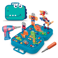 228 pièces bricolage bloc de construction 3d vis puzzle boîte dinosaure assemblage jouets avec perceuse