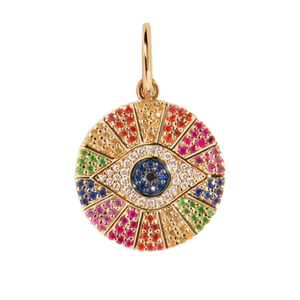 <b>Rainbow</b> Evil Eye Pendant Necklace Rhodium Plated Brass Alloy Pave Setting <b>Lab</b> Created Cubic Zirconia Minimalist Unisex Jewelry - Product Image 1