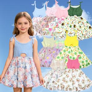 定制印花女童新款时尚吊带连衣裙夏季一件式精品磨毛奶丝连衣裙儿童服装 - Product Image 1