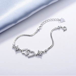 Pulsera de Plata de Ley 925 con Dijes en Forma de Corazón para Mujer, con Cristales de Estrás Engastados, para Aniversario - Gran Moda Europea - Product Image 4