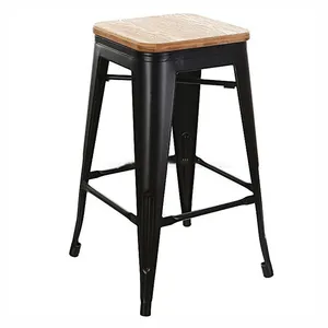 Industrial High Quality Kitchen Counter Bar Chair Classic Wooden Seat Metal Legs Tolix Bar Stool