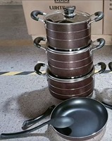 Ensemble de 8 ustensiles de cuisine en aluminium de haute qualité avec couvercle en verre trempé et poignée rivetée en bakélite – Ustensiles de cuisine professionnels en gros