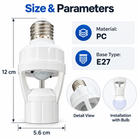 Douille LED E27 en plastique à détection de mouvement par radar, 3 modes de détection, temporisation réglable, adaptateur de prise, CE RoHS, directement de l'usine