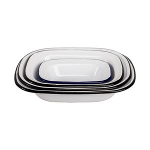 <span class=keywords><strong>Plat</strong></span> à tarte rectangulaire en émail blanc de qualité alimentaire non toxique avec bord noir, 16 cm, 18 cm, 20 cm, 22 cm, 24 cm, 26 cm - Product Image 1