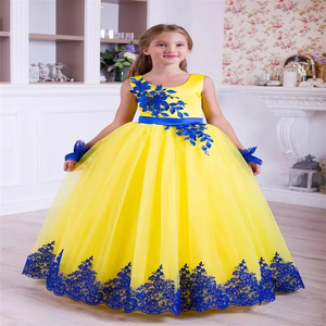 Vestido amarillo de bola, vestido azul real con apliques, vestido de niña de flores <span class=keywords><strong>para</strong></span> boda, tul, niñas, disfraces de desfile de <span class=keywords><strong>primera</strong></span> comunión - Product Image 6