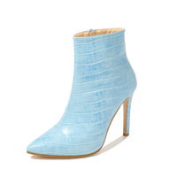 CSB96 — bottines en cuir de couleur bleue pour femme, chaussures à talons hauts et fins, effet peinture à la pierre, pour l'automne et l'hiver