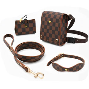 Özel lüks yumuşak deri köpek Poop çanta tutucu seti ile koşum ve tasma ayarlanabilir geri dönüşümlü su geçirmez küçük büyük Pet yaka - Product Image 1